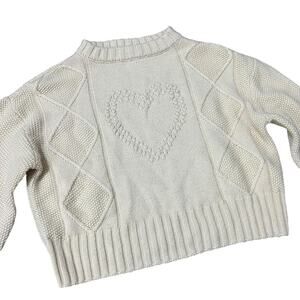 Shoshanna Adorable Coquette Cream Heart Pattern Long Sleeve Cropped Sweater S